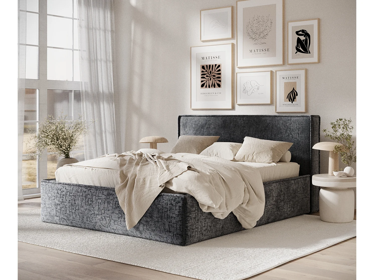 Gestoffeerd bed met hoofdbord - 120x200 cm - grafiet - LOUNGE