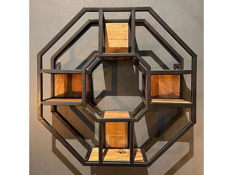 Wandregal Brandless - Mangoholz Schwarz/Braun 60x60 cm - 8 Eckdesign