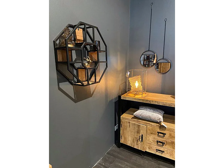 Wandregal Brandless - Mangoholz Schwarz/Braun 60x60 cm - 8 Eckdesign