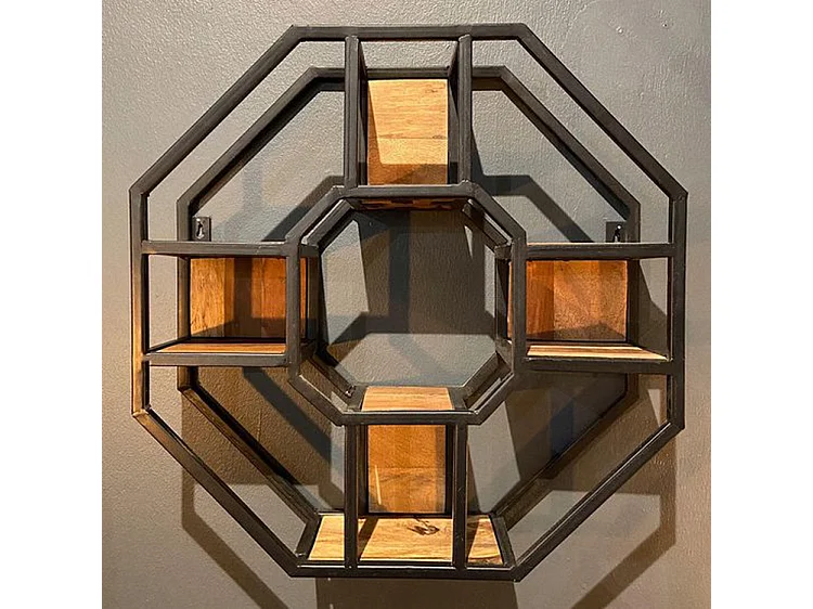 Wandrek Merkloos - Mangohout Zwart/Bruin 60x60 cm - 8-hoekig Design