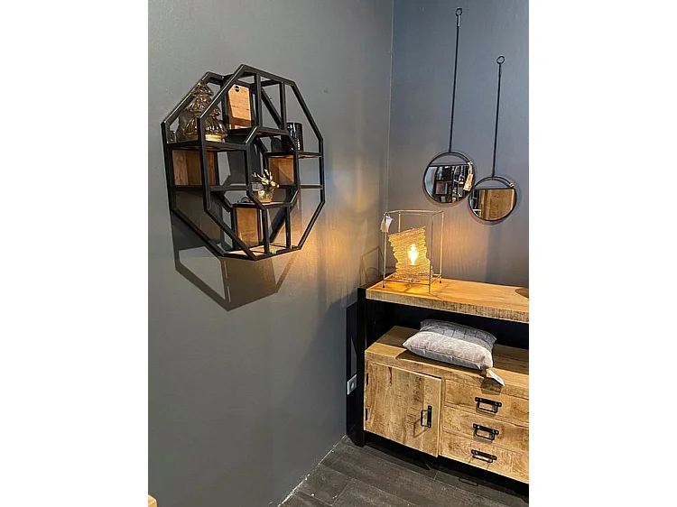 Wandrek Merkloos - Mangohout Zwart/Bruin 60x60 cm - 8-hoekig Design