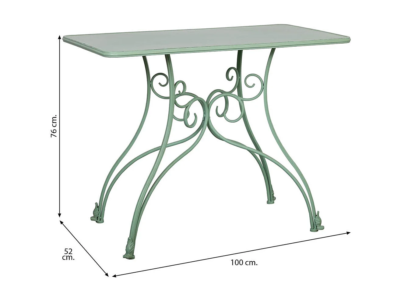 Konsolentisch aus gealtertem grünem Metall 100x52x76