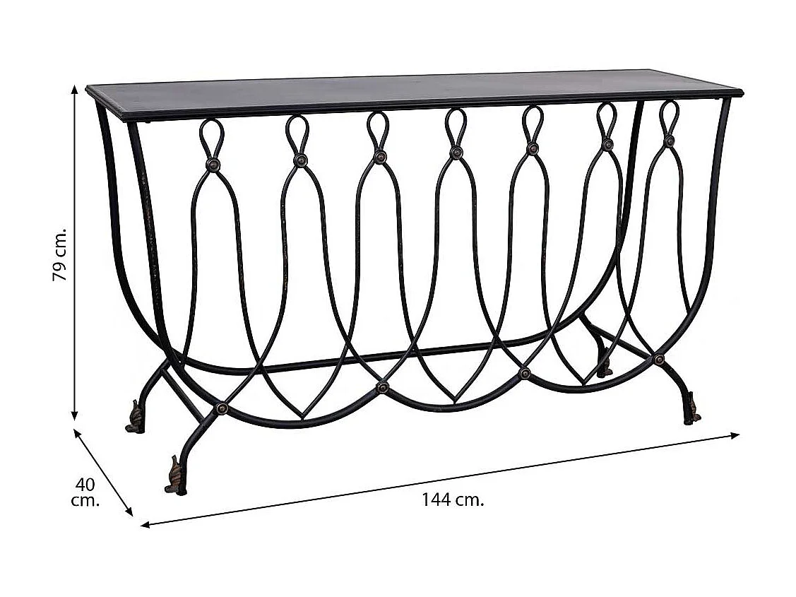 Console in metallo invecchiato nero 144x40x79