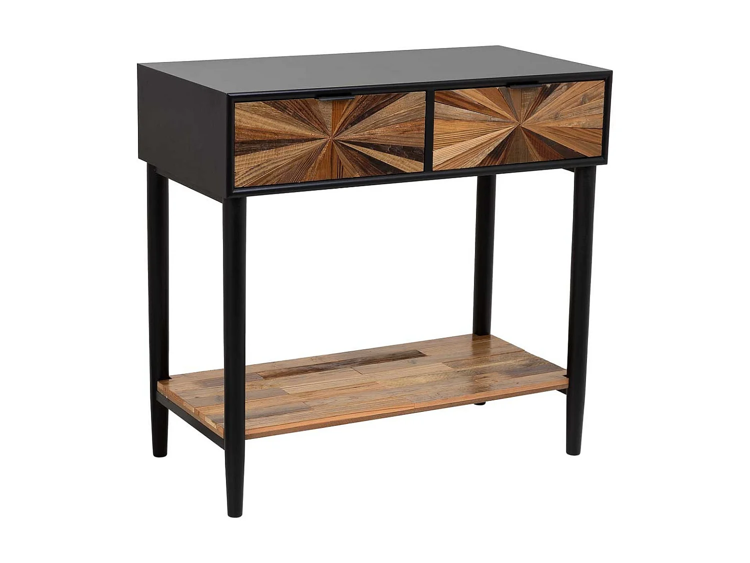 Flur aus Holz und Metall mit 1 Schublade und 1 braunem Regal 80X42X79