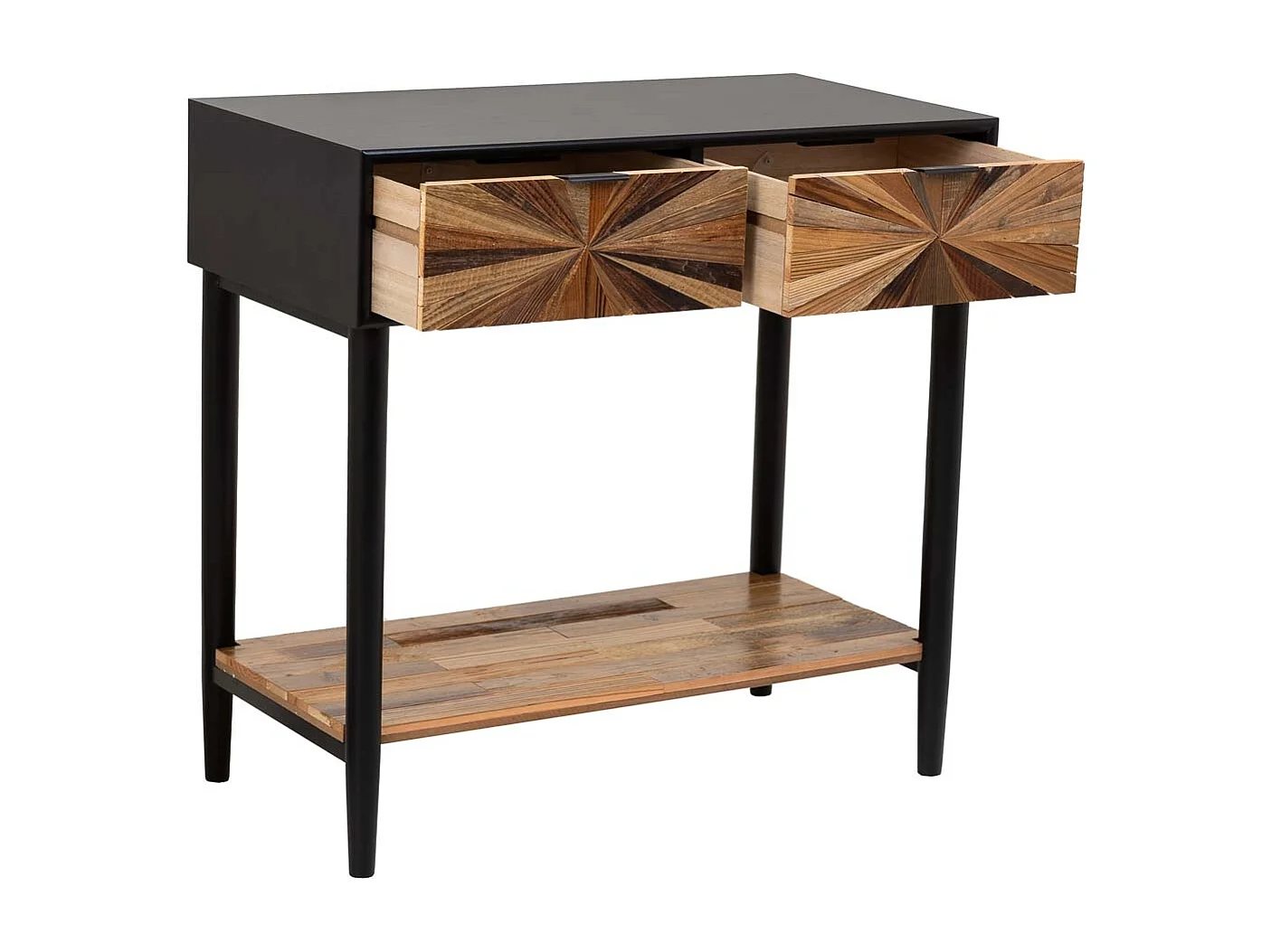 Flur aus Holz und Metall mit 1 Schublade und 1 braunem Regal 80X42X79