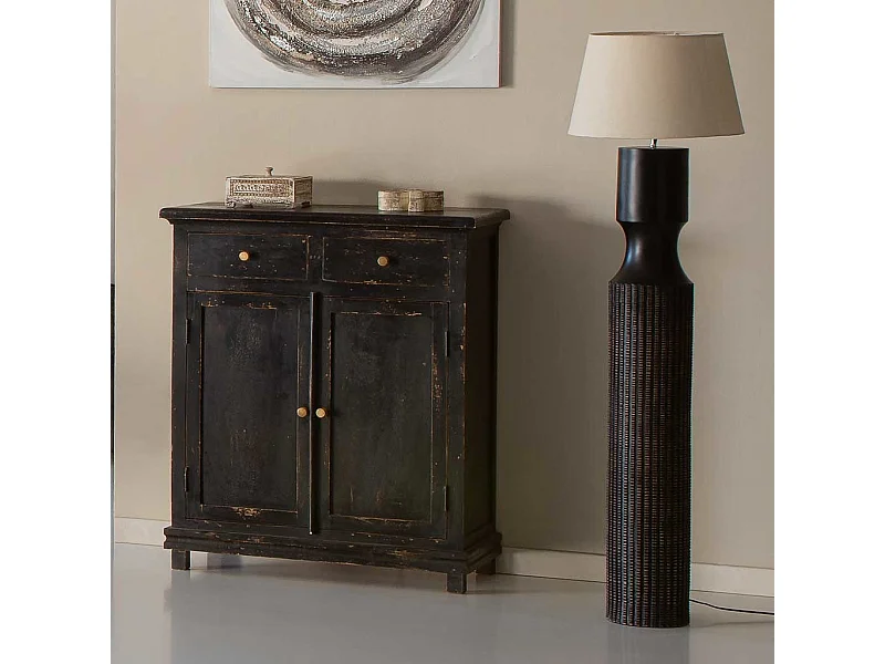 Mobile da ingresso in legno rifinito artigianalmente con 2 ante e 2 cassetti nero 85x40x100