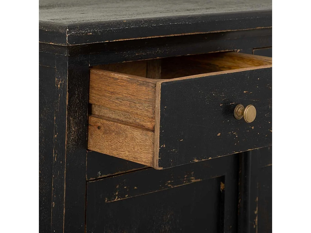 Mobile da ingresso in legno rifinito artigianalmente con 2 ante e 2 cassetti nero 85x40x100