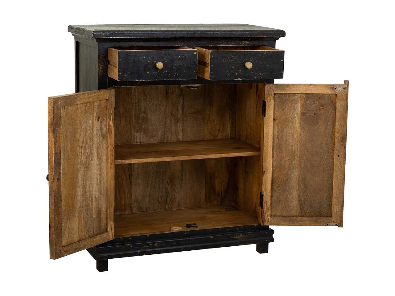 Mobile da ingresso in legno rifinito artigianalmente con 2 ante e 2 cassetti nero 85x40x100