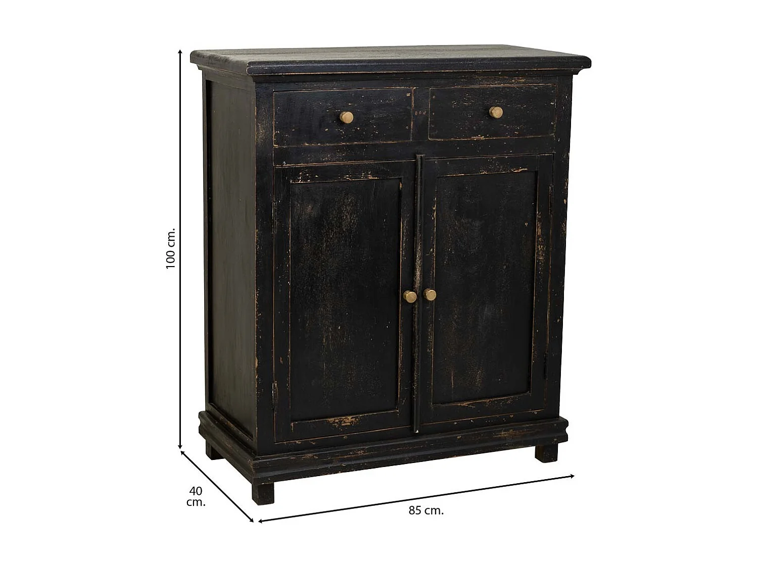 Mobile da ingresso in legno rifinito artigianalmente con 2 ante e 2 cassetti nero 85x40x100
