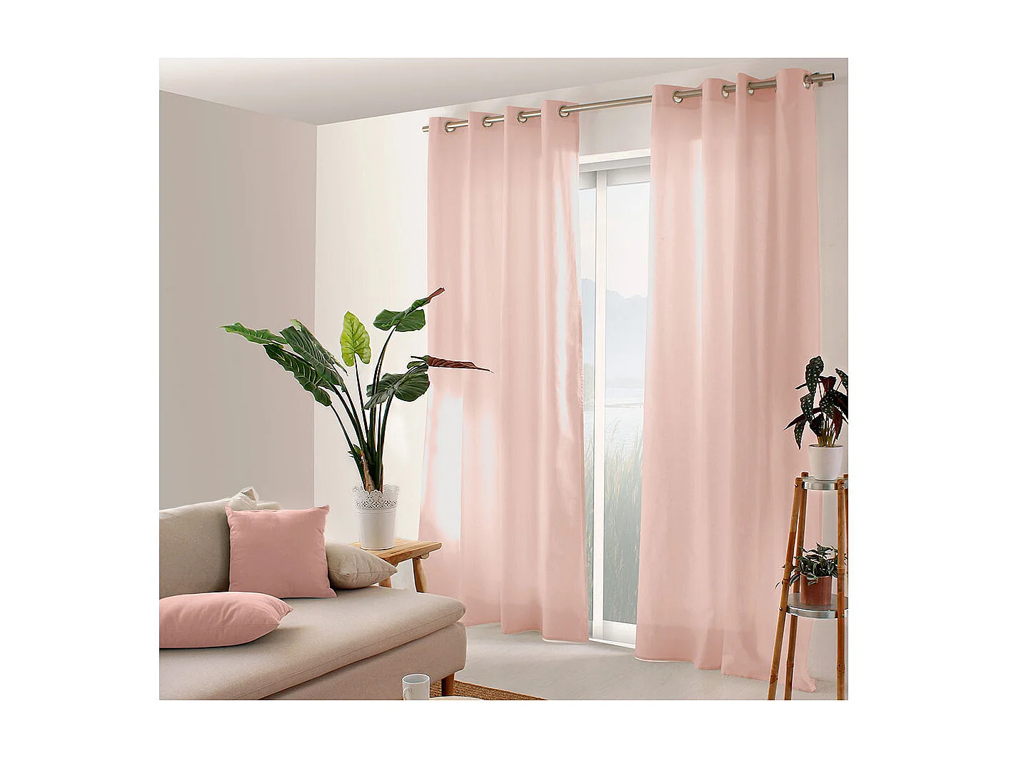 Rideau Uni à Œillets "Panama" 135x240cm Vieux Rose