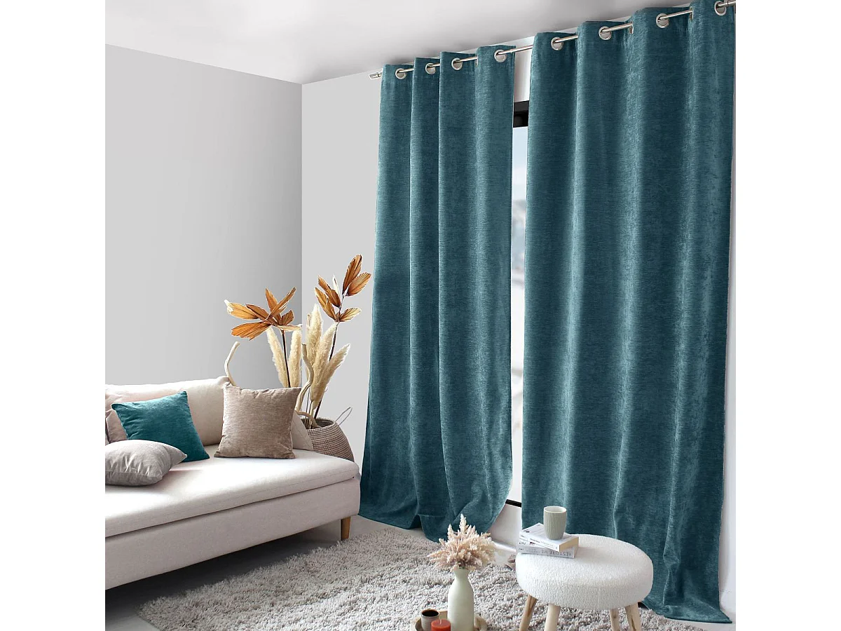Rideau Thermique Occultant "Velvet" 140x260cm Bleu Canard