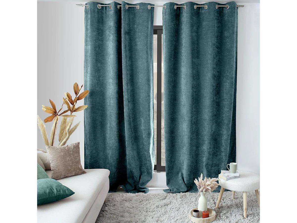 Rideau Thermique Occultant "Velvet" 140x260cm Bleu Canard