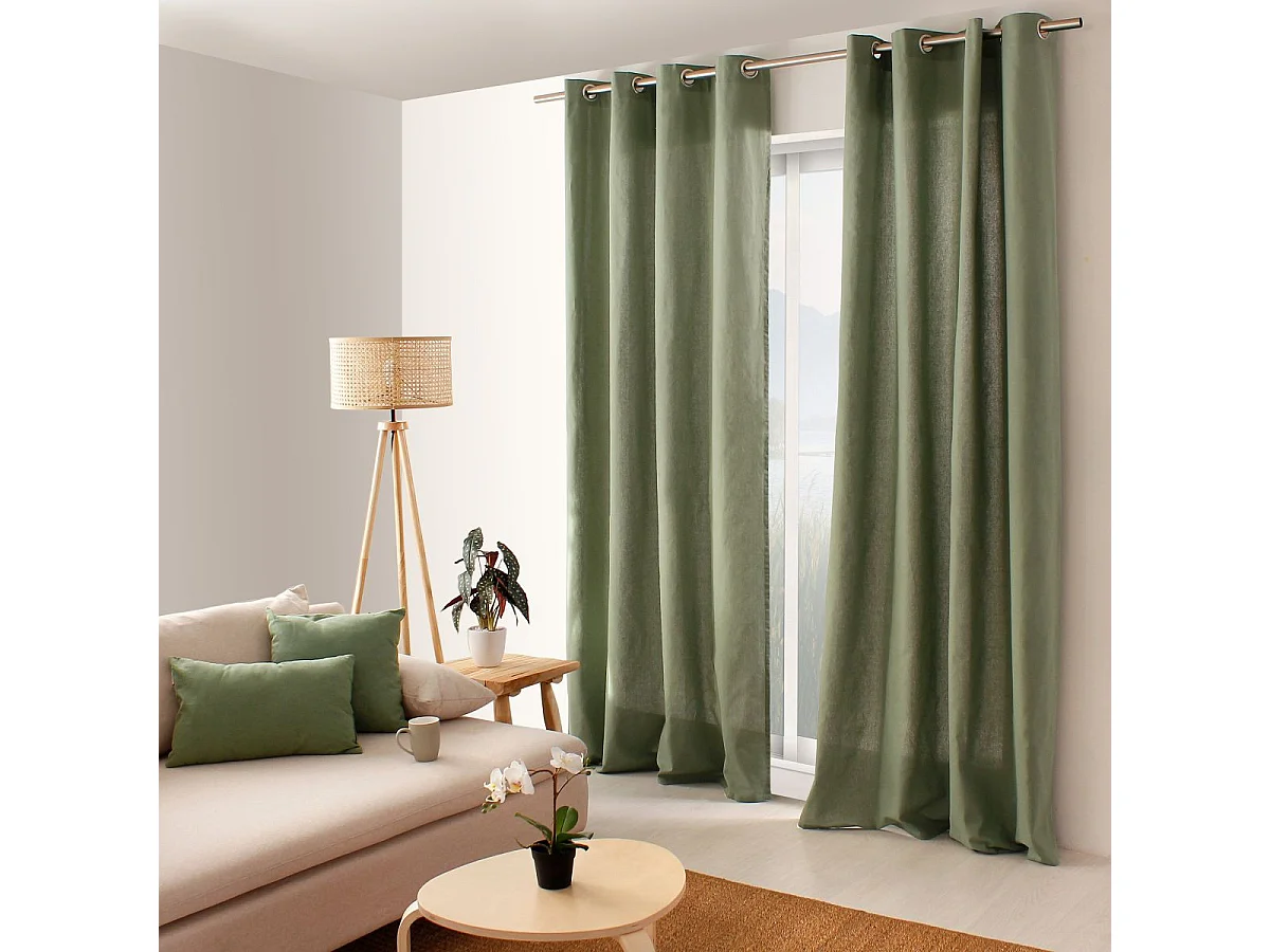 Rideau Uni à Œillets "Panama" 135x240cm Vert Argile