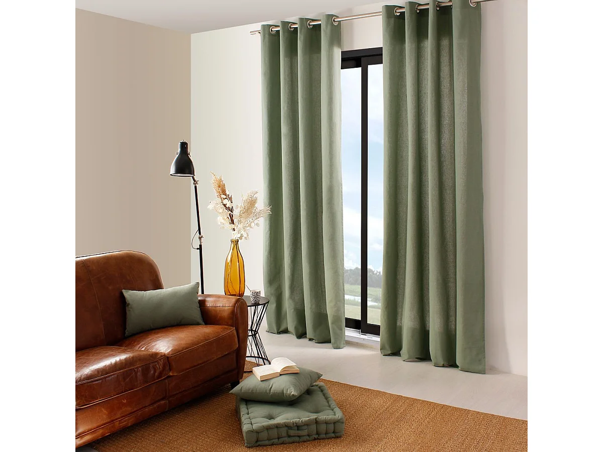 Rideau Uni à Œillets "Panama" 135x240cm Vert Argile