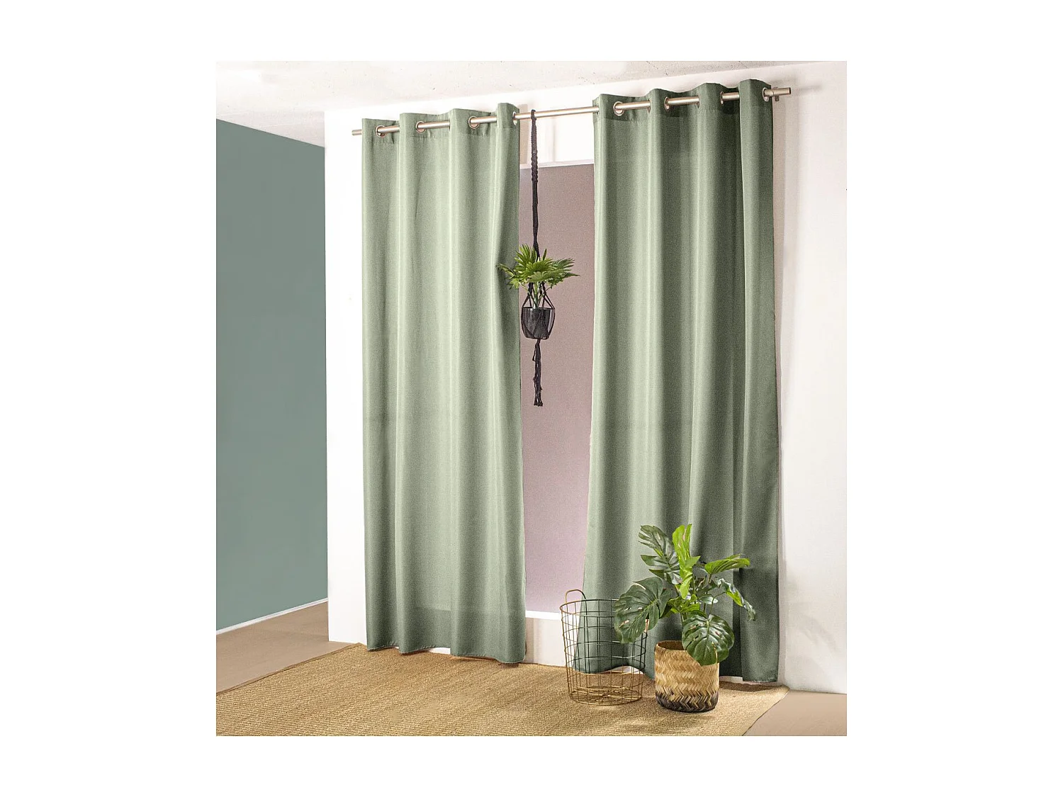 Rideau Uni à Œillets "Panama" 135x240cm Vert Argile