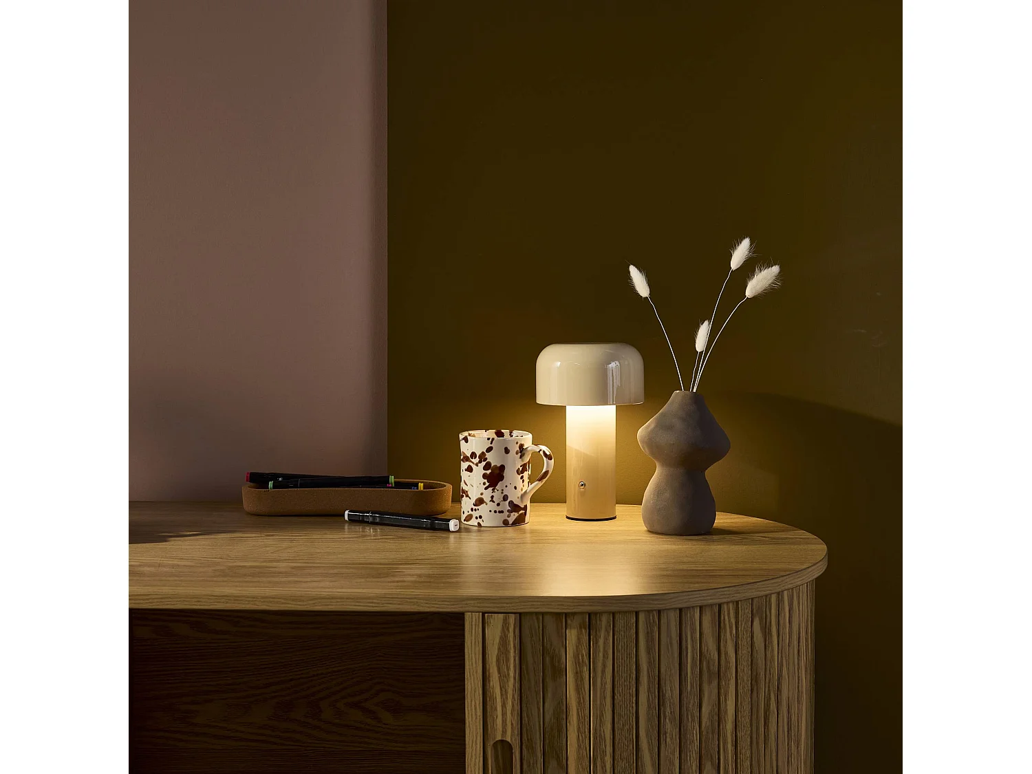 Lampe à poser LED  sans fil rechargeable Victor beige Ø 13cm