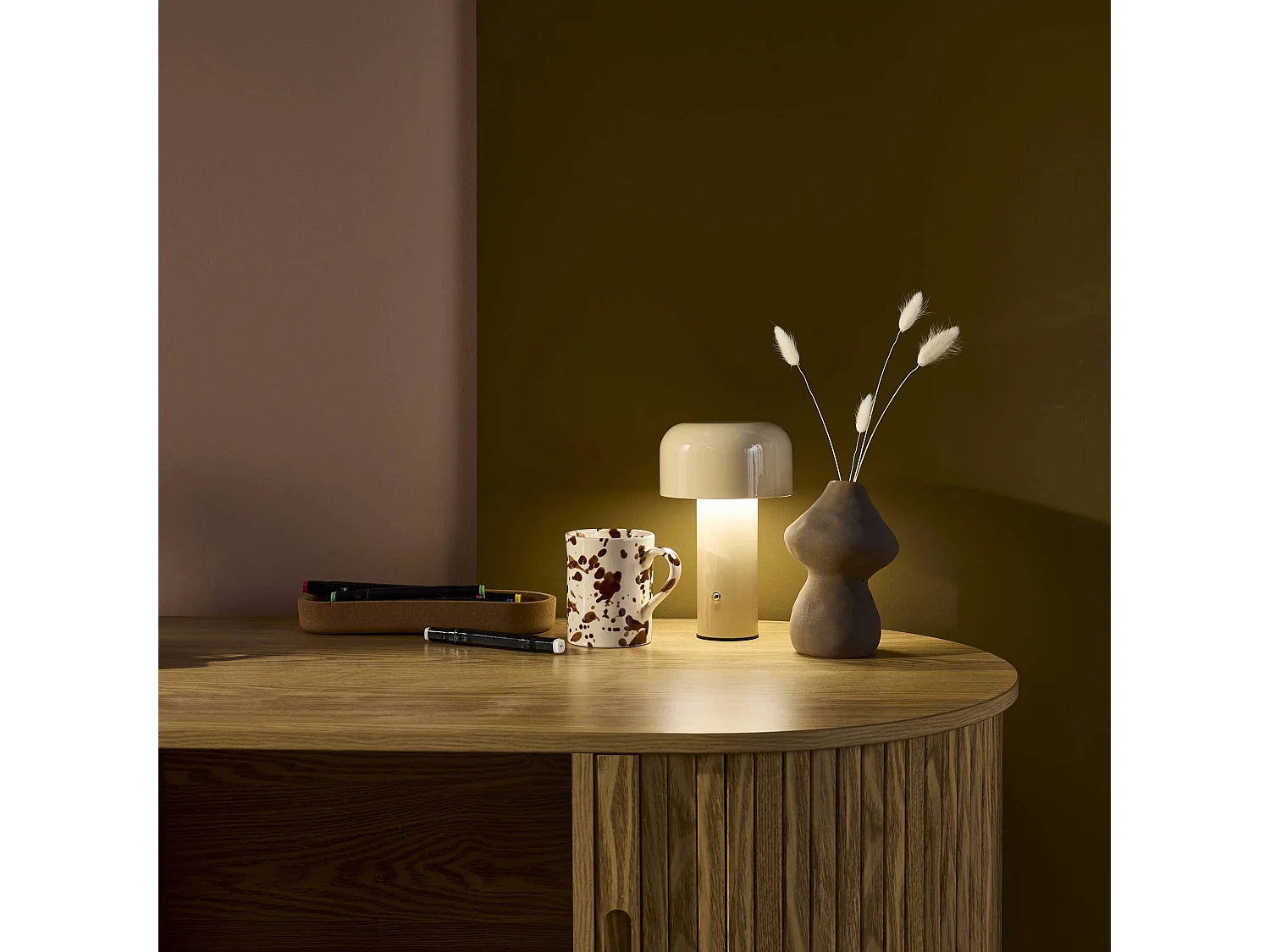 Lampe à poser LED  sans fil rechargeable Victor beige Ø 13cm