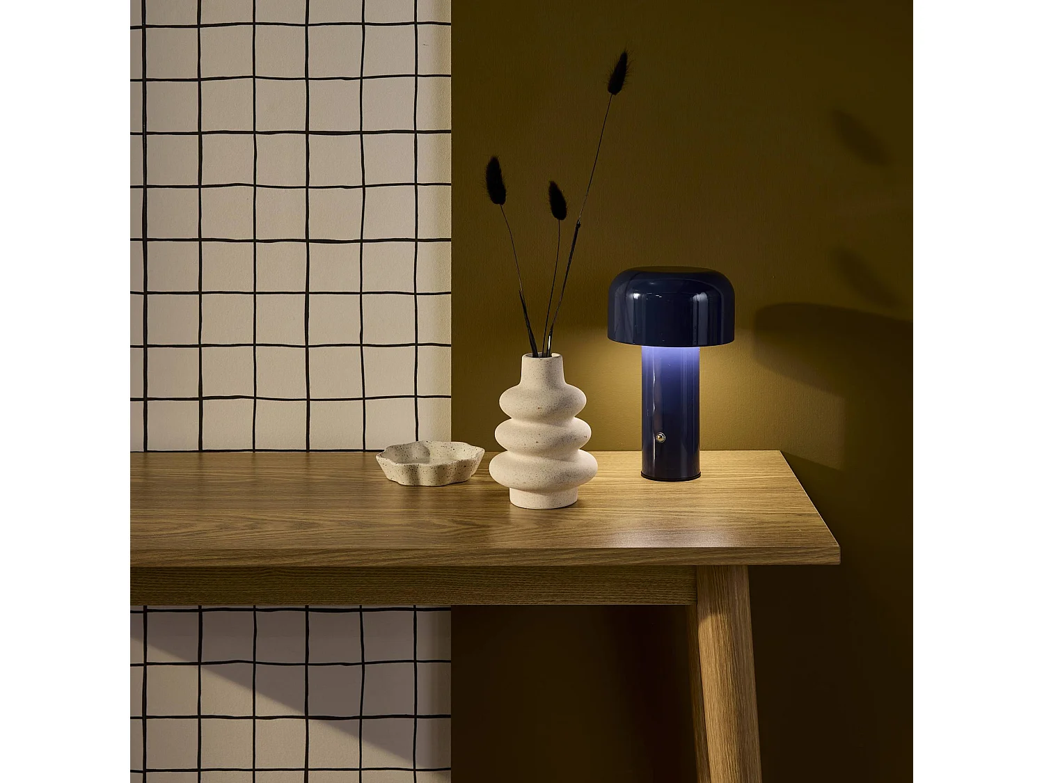 Lampe à poser LED sans fil rechargeable Victor bleu Ø 13cm