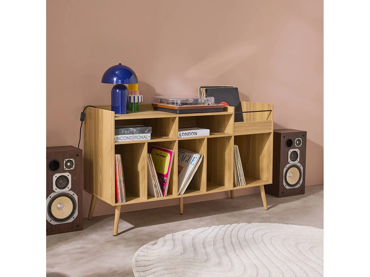 Mueble de vinilos xl estilo escandinavo, 130cm natural