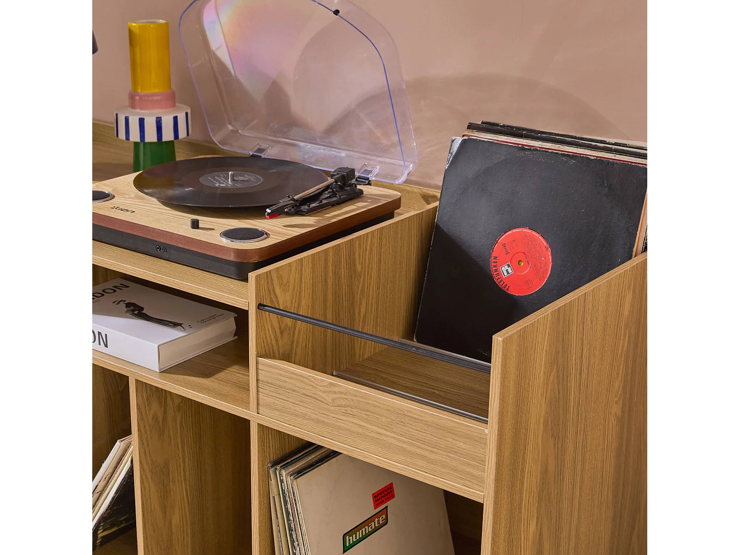 Meuble vinyle vintage décor bois. Dune. L 130 x P 50 x H 80 cm