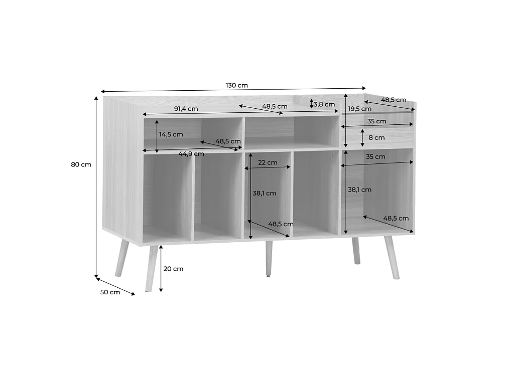 Mueble de vinilos xl estilo escandinavo, 130cm natural