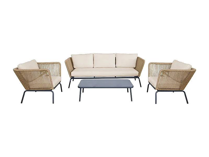 Conjunto de muebles bajos de jardín, resina tejida efecto ratán, 5