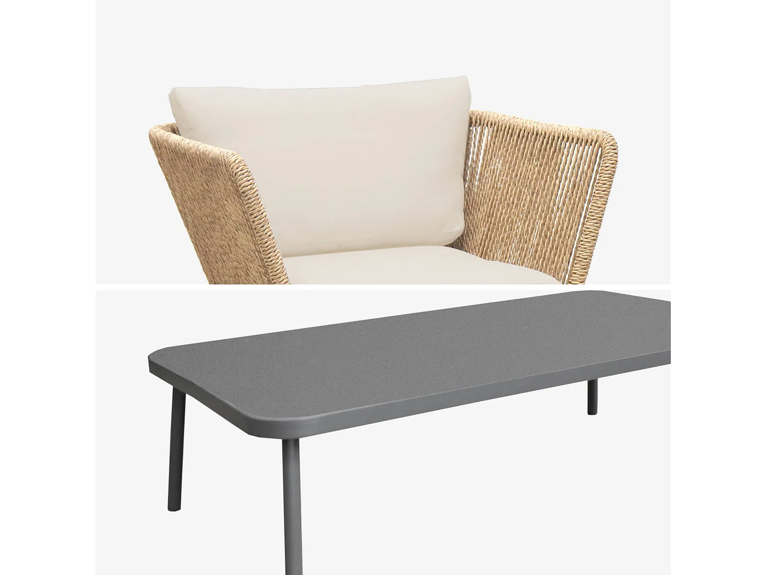 Conjunto de muebles bajos de jardín, resina tejida efecto ratán, 5