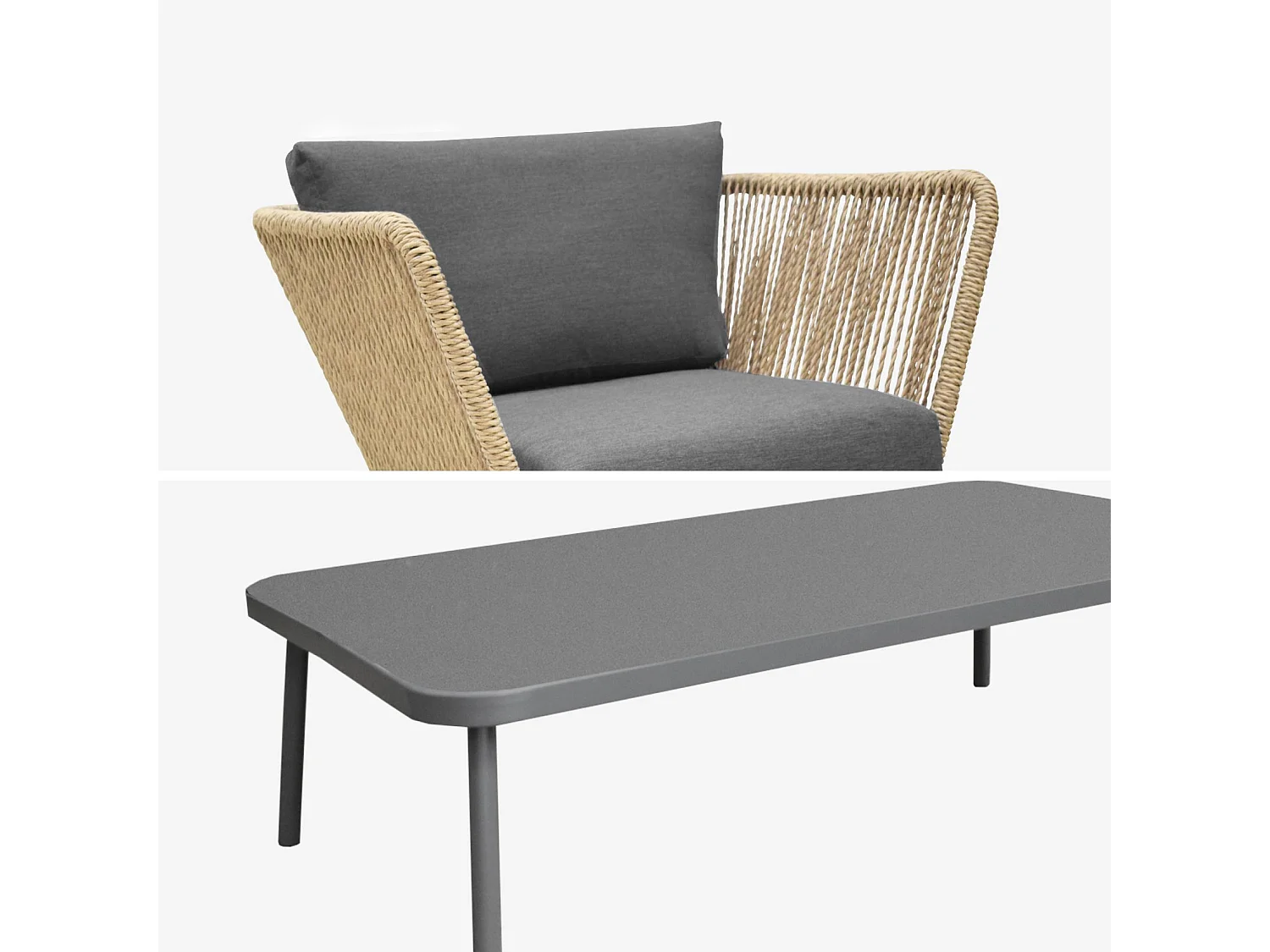 Conjunto de muebles bajos de jardín, resina tejida efecto ratán, 5