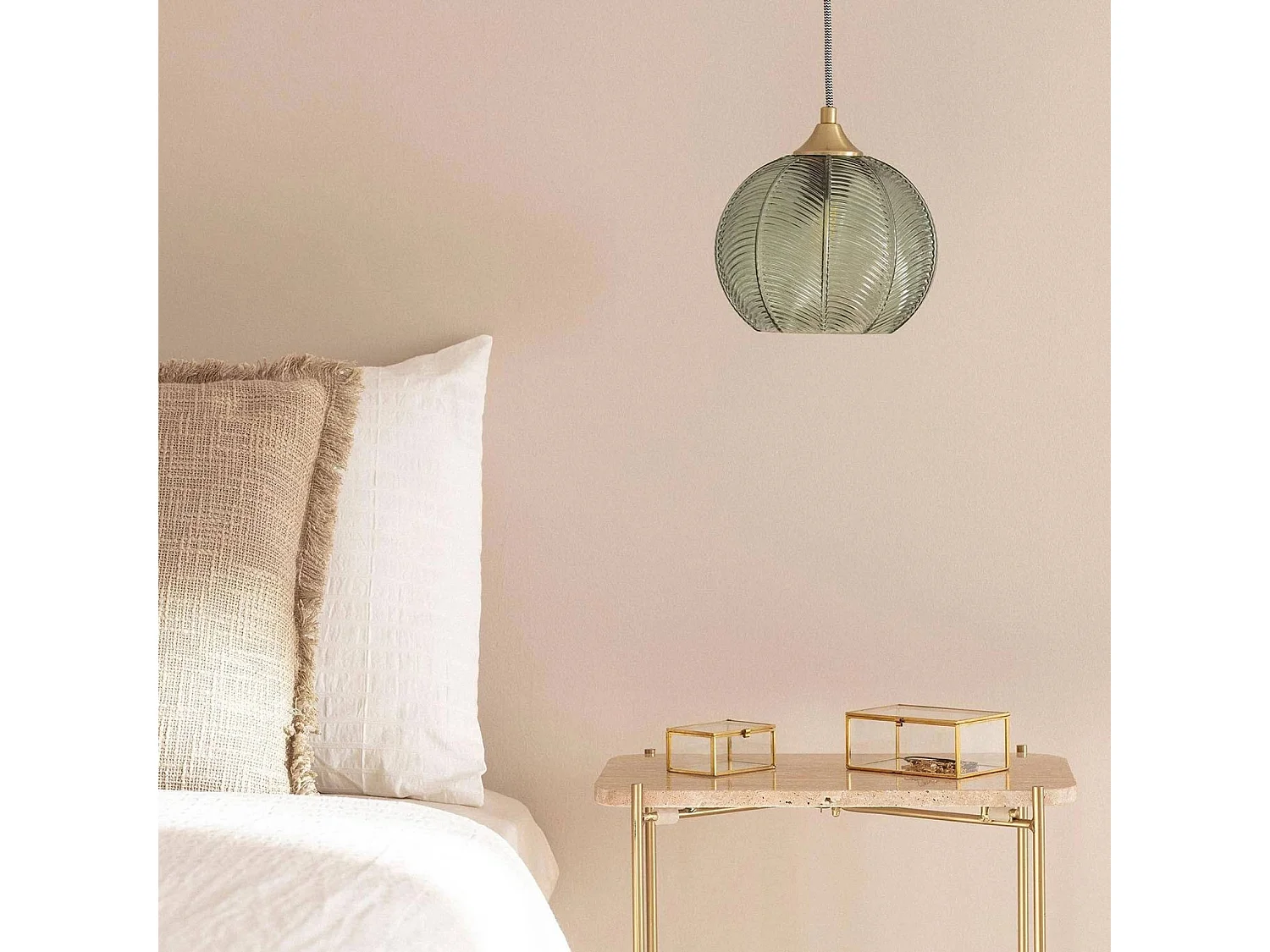 Lámpara colgante de techo con metal y vidrio, 20cm verde