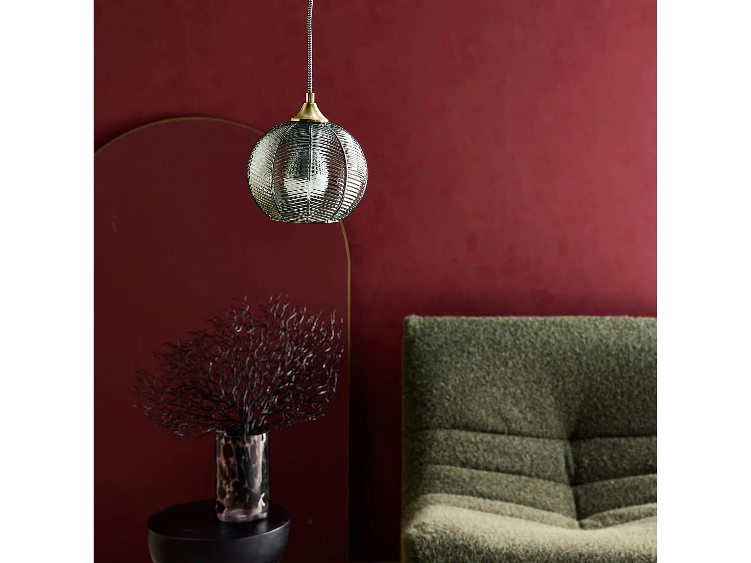 Lampade sospesa in metallo e vetro, 20cm, verde