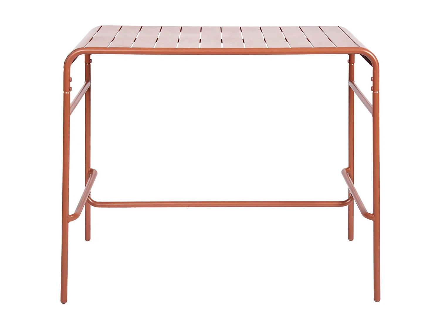 Table haute de jardin acier + 4 assises AMELIA terracotta. 4 chaises hautes en acier. 120 x 70cm x 95cm