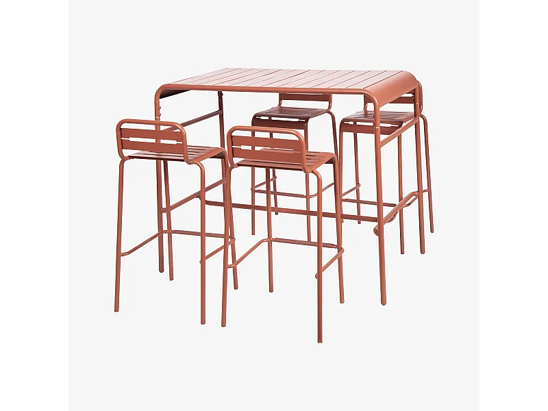 Set tavolo da giardino bistrot alto in acciaio con 4 sedie alte,