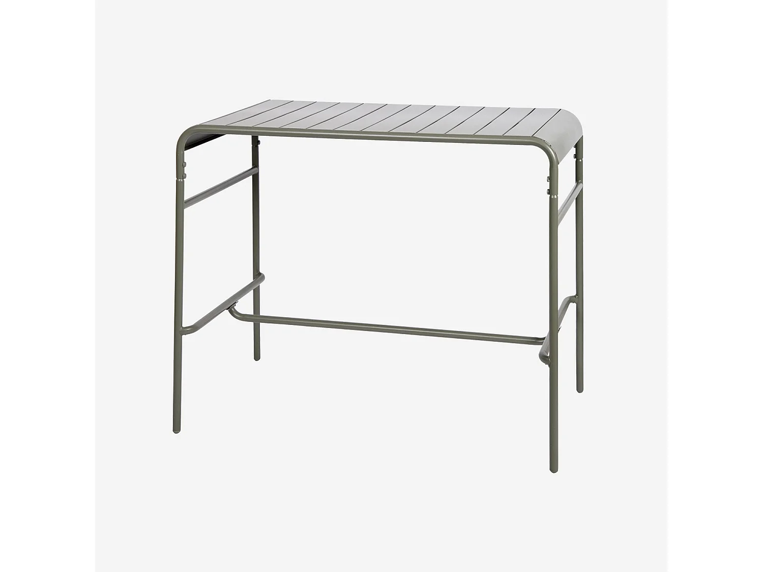 Mesa alta de jardín con 4 sillas altas de acero verde kaki