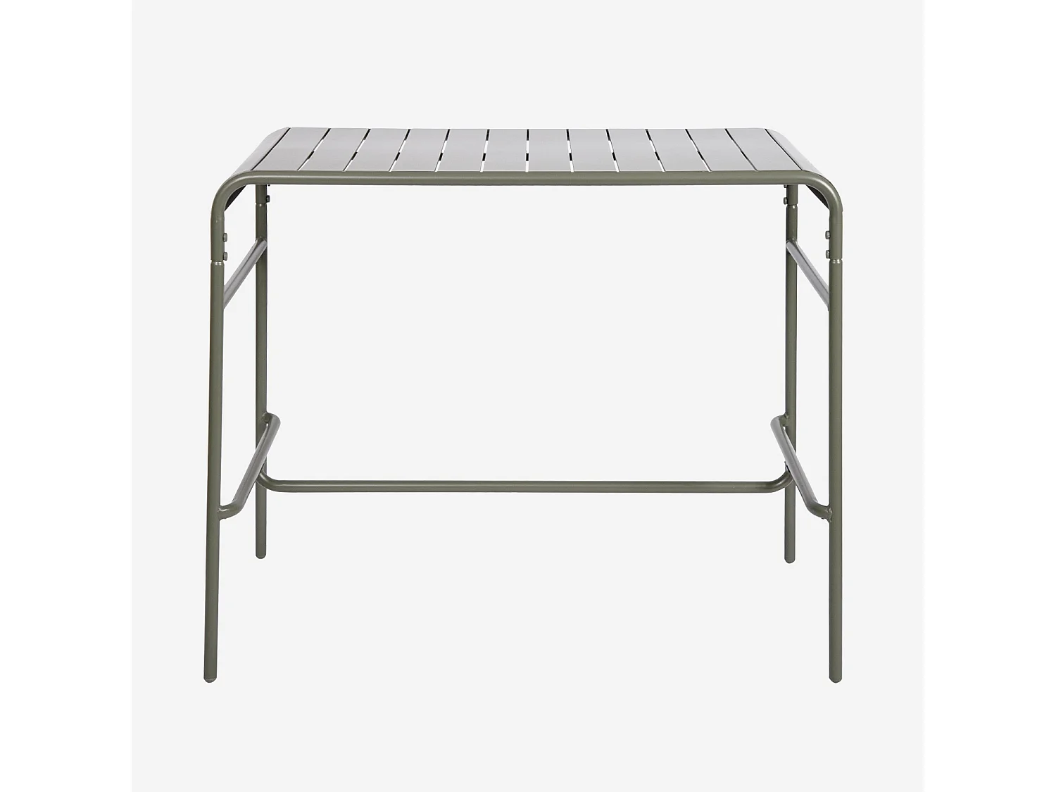 Mesa alta de jardín con 4 sillas altas de acero verde kaki