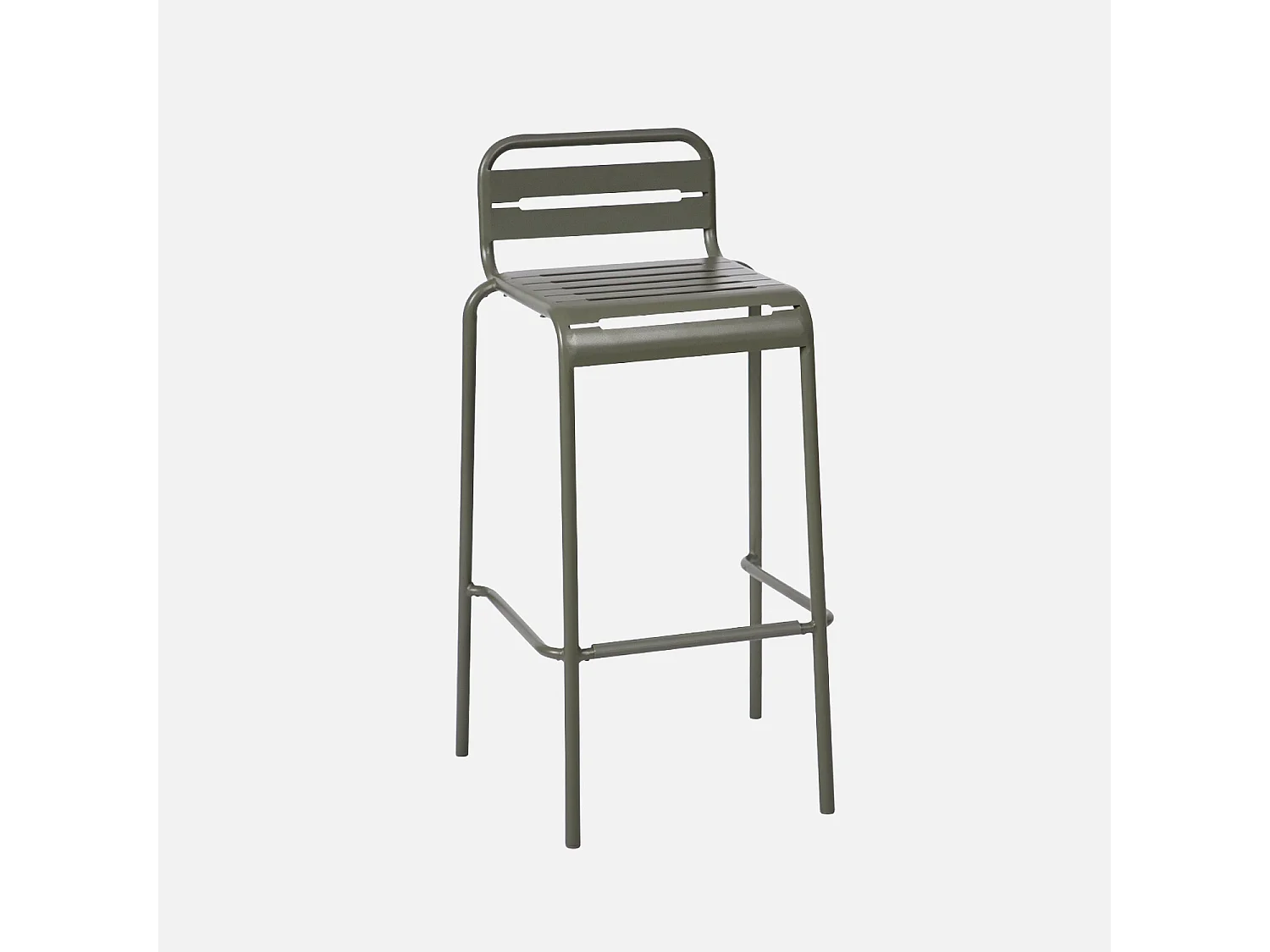 Mesa alta de jardín con 4 sillas altas de acero verde kaki