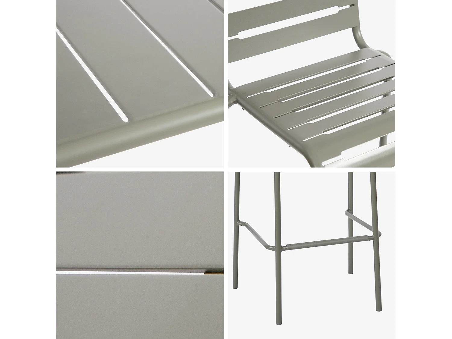 Mesa alta de jardín con 4 sillas altas de acero verde kaki