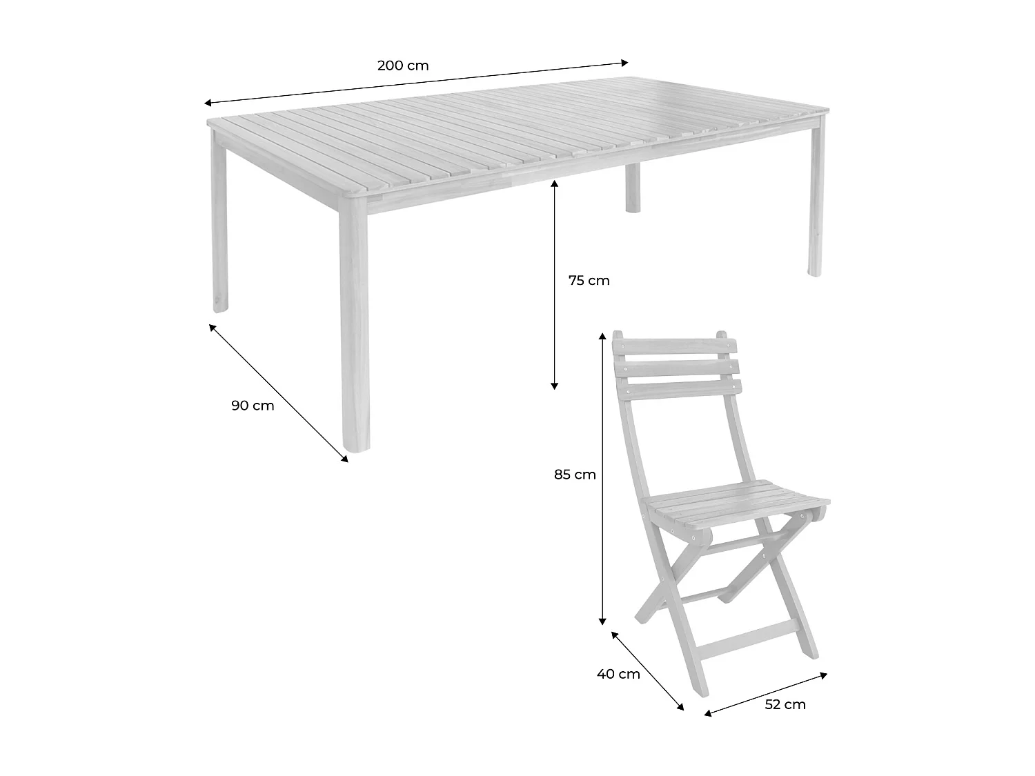 Mesa de jardín de acacia con esquinas redondeadas, 10 sillas blanco