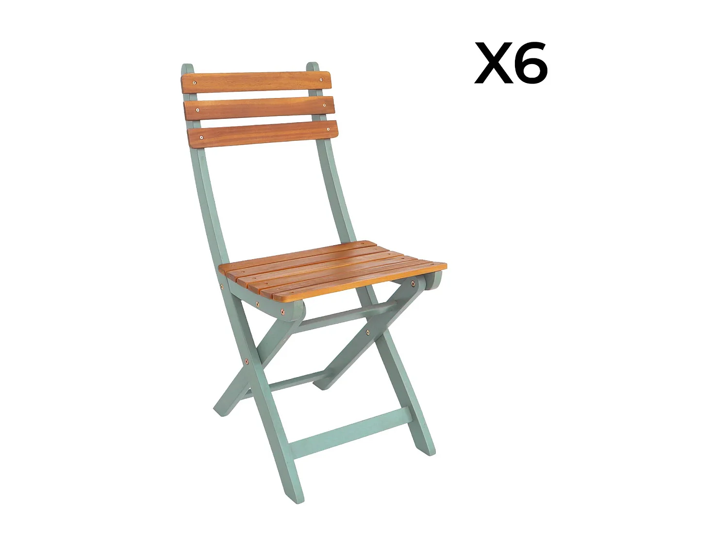 Tavolo da giardino in acacia con angoli arrotondati, 6 sedie, verde