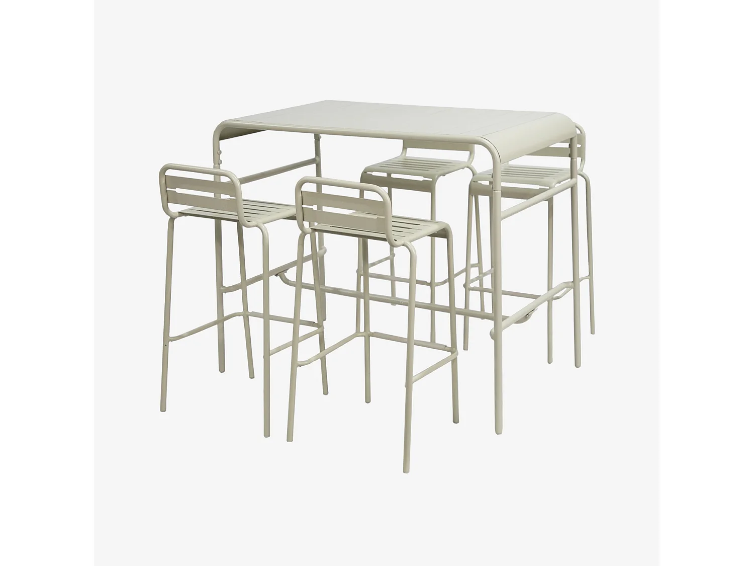 Table haute de jardin acier + 4 assises AMELIA beige. 4 chaises hautes en acier. 120 x 70cm x 95cm