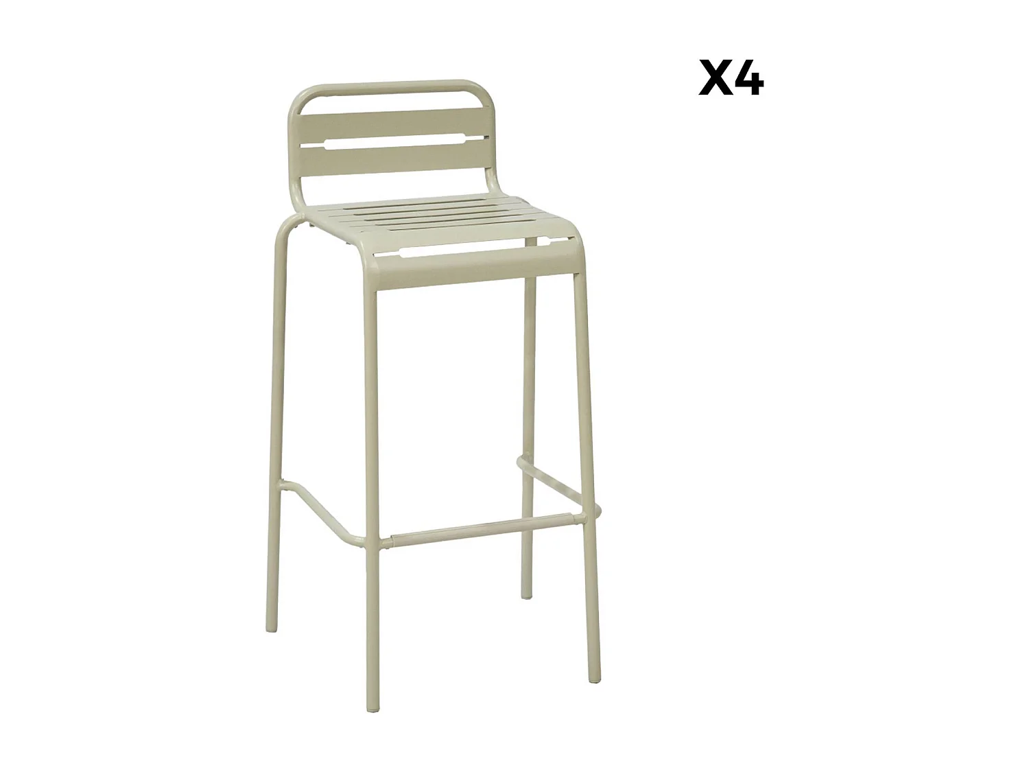 Table haute de jardin acier + 4 assises AMELIA beige. 4 chaises hautes en acier. 120 x 70cm x 95cm