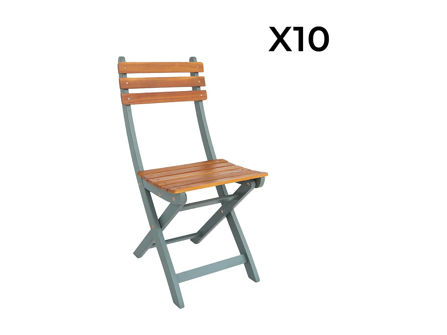 Mesa de jardín de acacia con esquinas redondeadas, 10 sillas verde