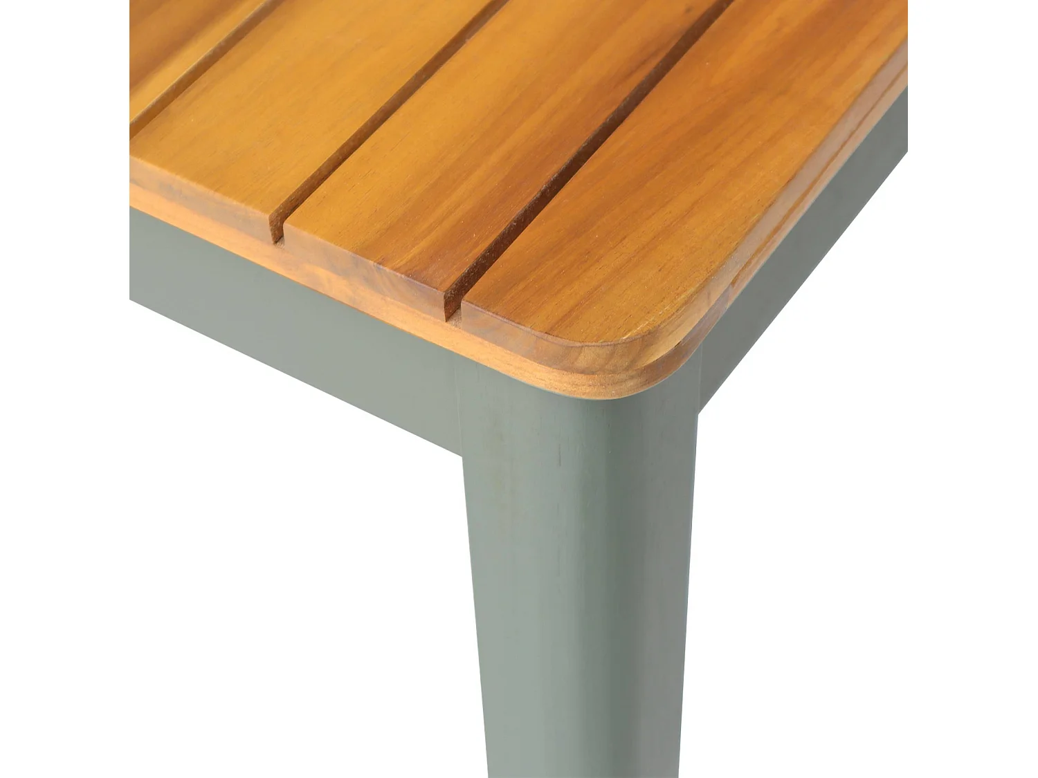 Mesa de jardín de acacia con esquinas redondeadas, 10 sillas verde