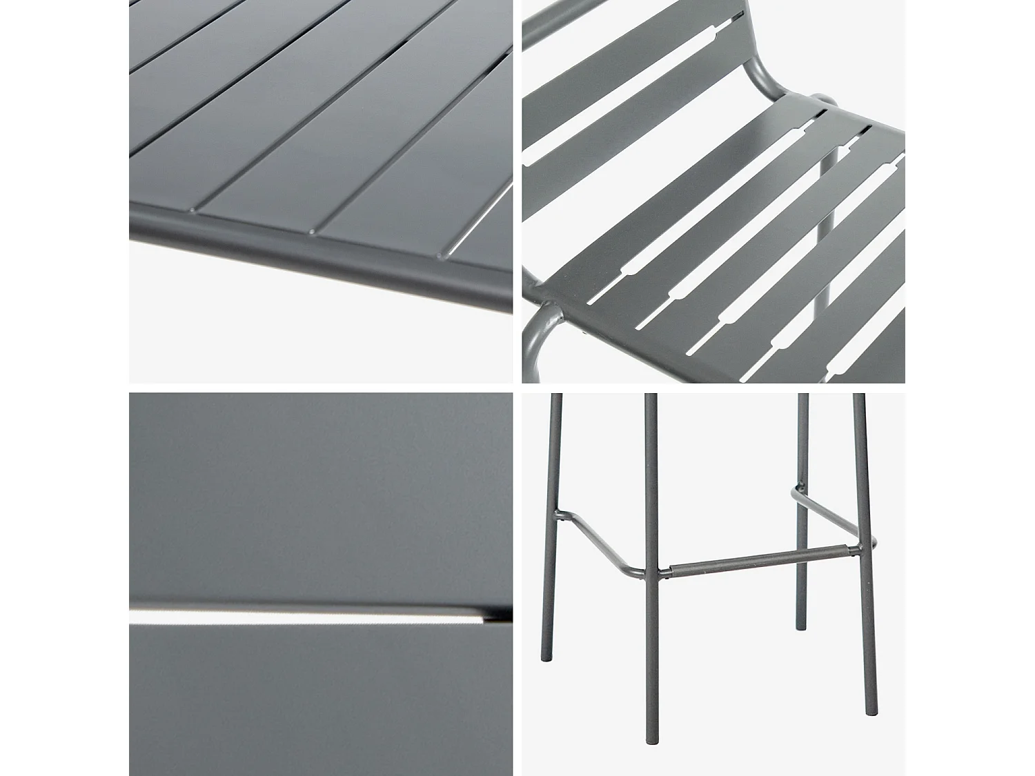 Mesa alta de jardín con 4 sillas altas de acero antracita