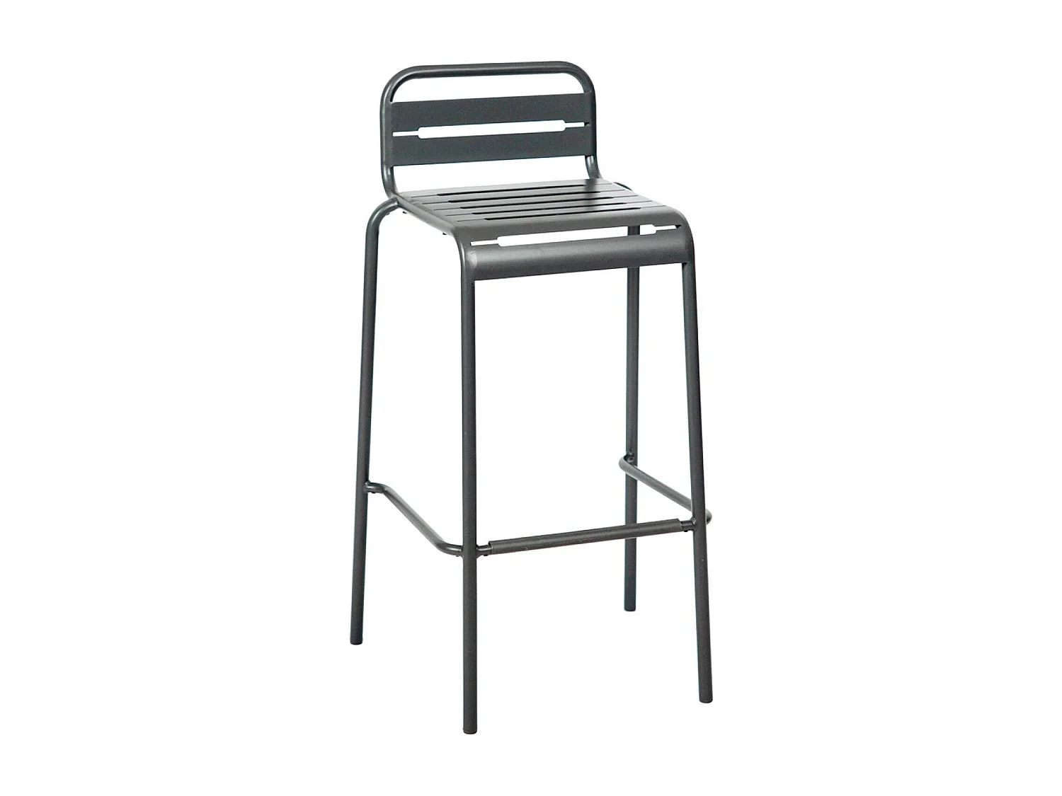 Table haute de jardin acier + 4 assises AMELIA anthracite. 4 chaises hautes en acier. 120 x 70cm x 95cm