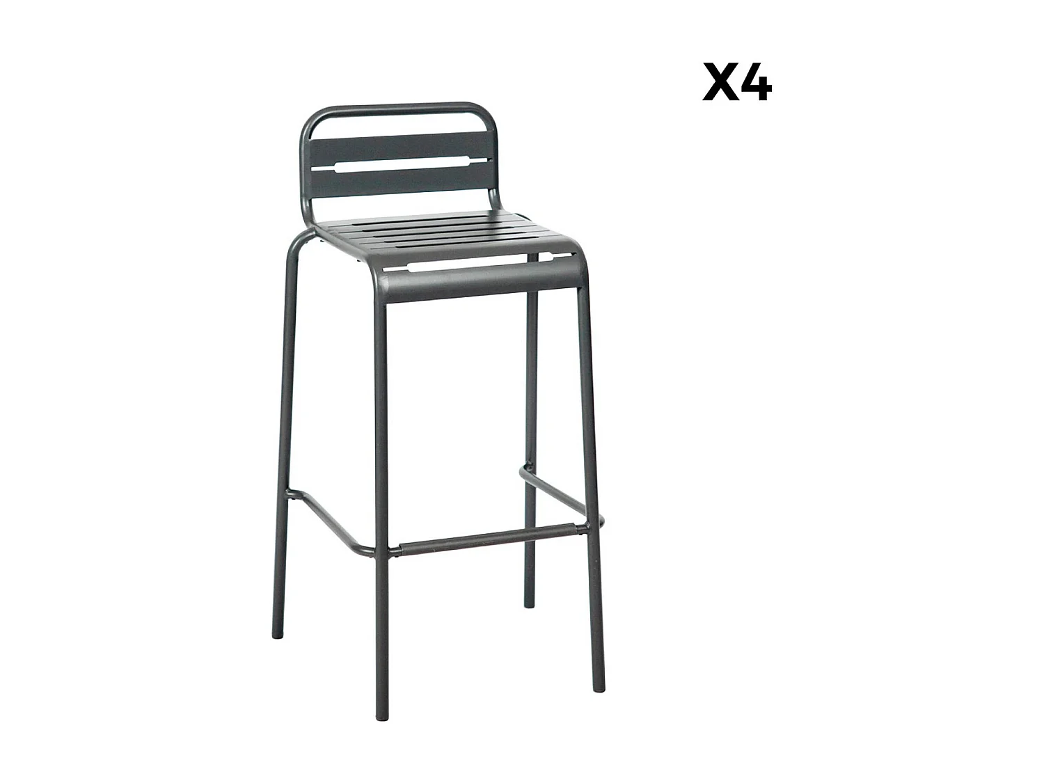 Table haute de jardin acier + 4 assises AMELIA anthracite. 4 chaises hautes en acier. 120 x 70cm x 95cm