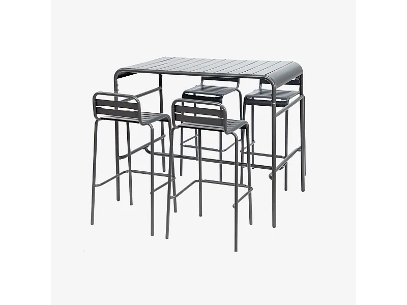 Set tavolo da giardino bistrot alto in acciaio con 4 sedie alte,