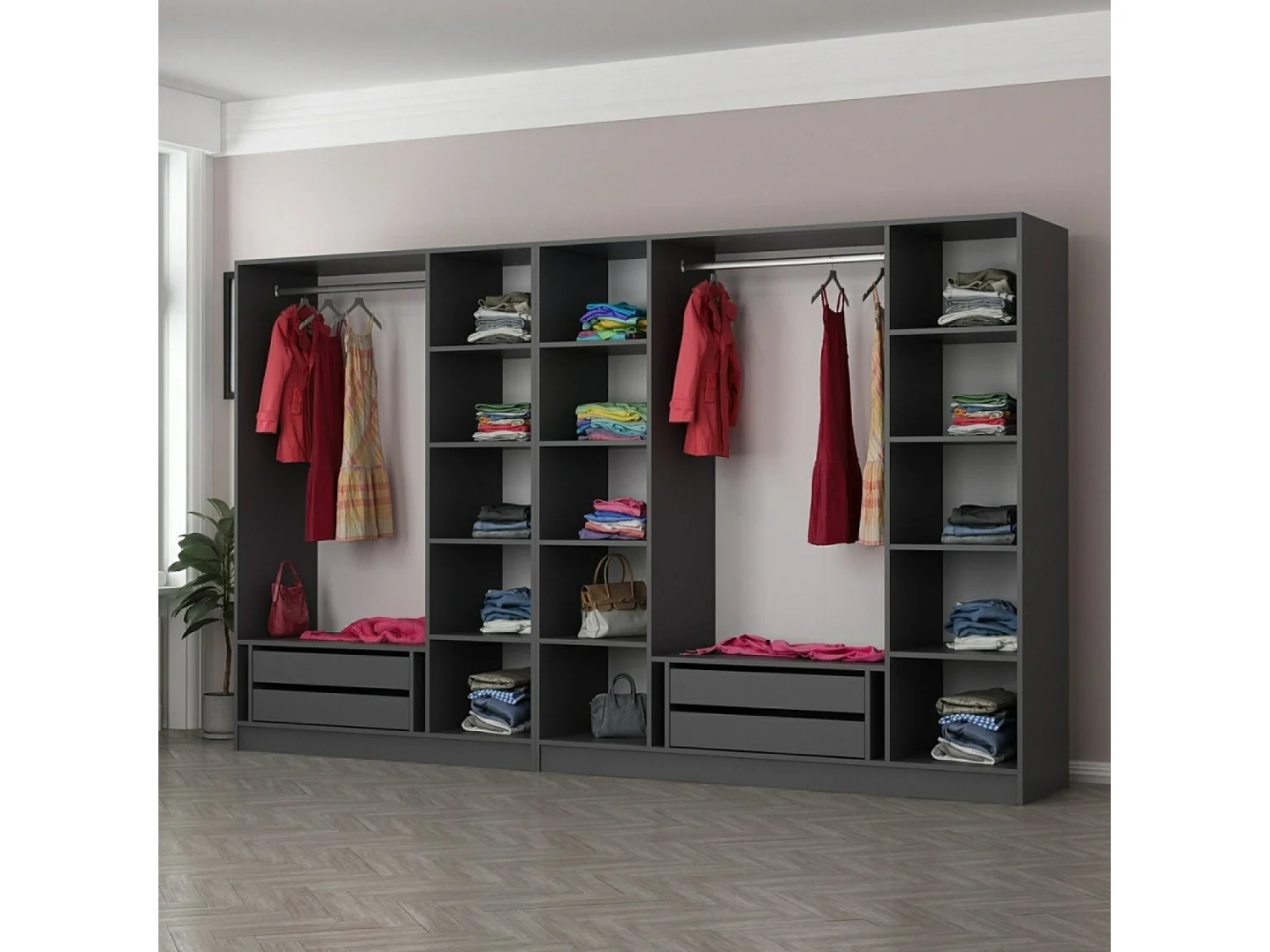 Dressing avec étagères et penderies - 21 espaces de stockage - 315 X 210 X 52 cm MONTMARTRE