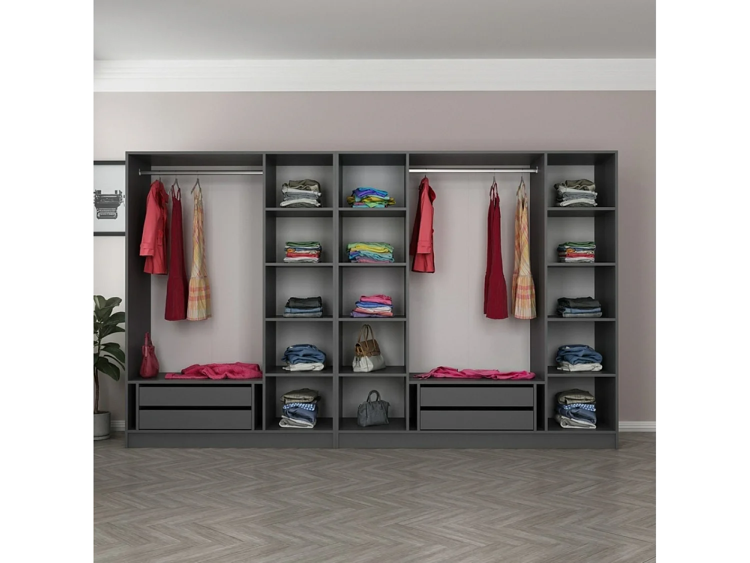 Industrieller Nachttisch mit Regalen und Kleiderstangen - Holz und Metall - Weiß - 50 x 38 x 50 cm