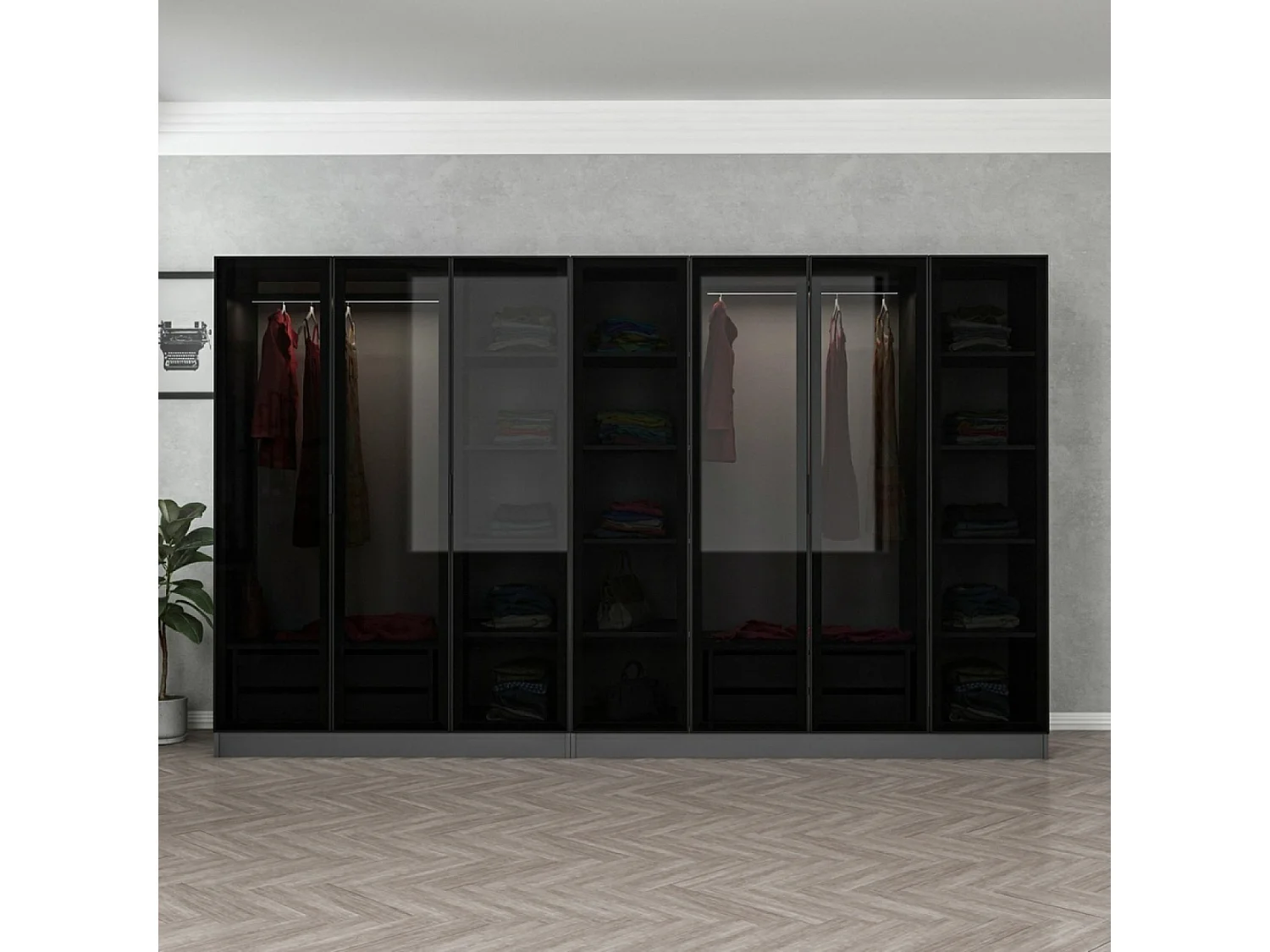Dressing avec étagères et penderies - 21 espaces de stockage - 315 X 210 X 52 cm MONTMARTRE