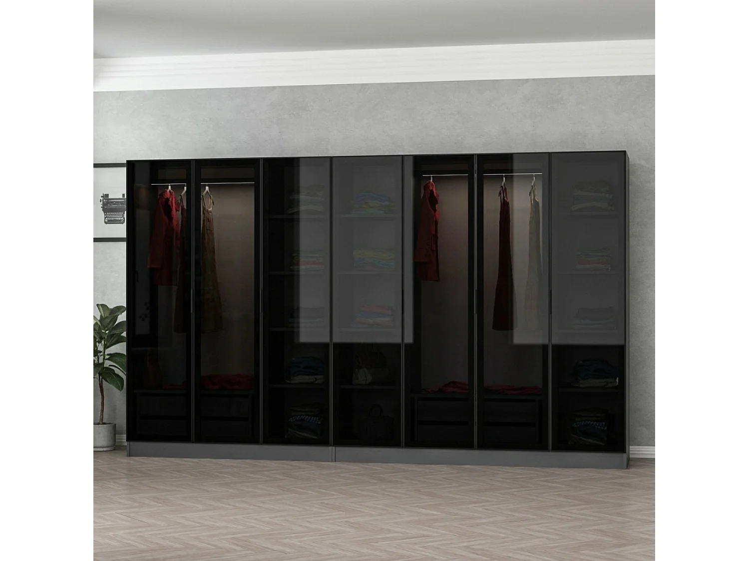 Dressing avec étagères et penderies - 21 espaces de stockage - 315 X 210 X 52 cm MONTMARTRE